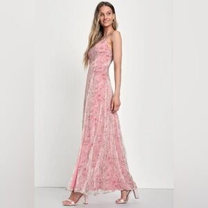 Lulus Forever Dreamy Pink Floral Organza Backless Maxi Dress XS NWT